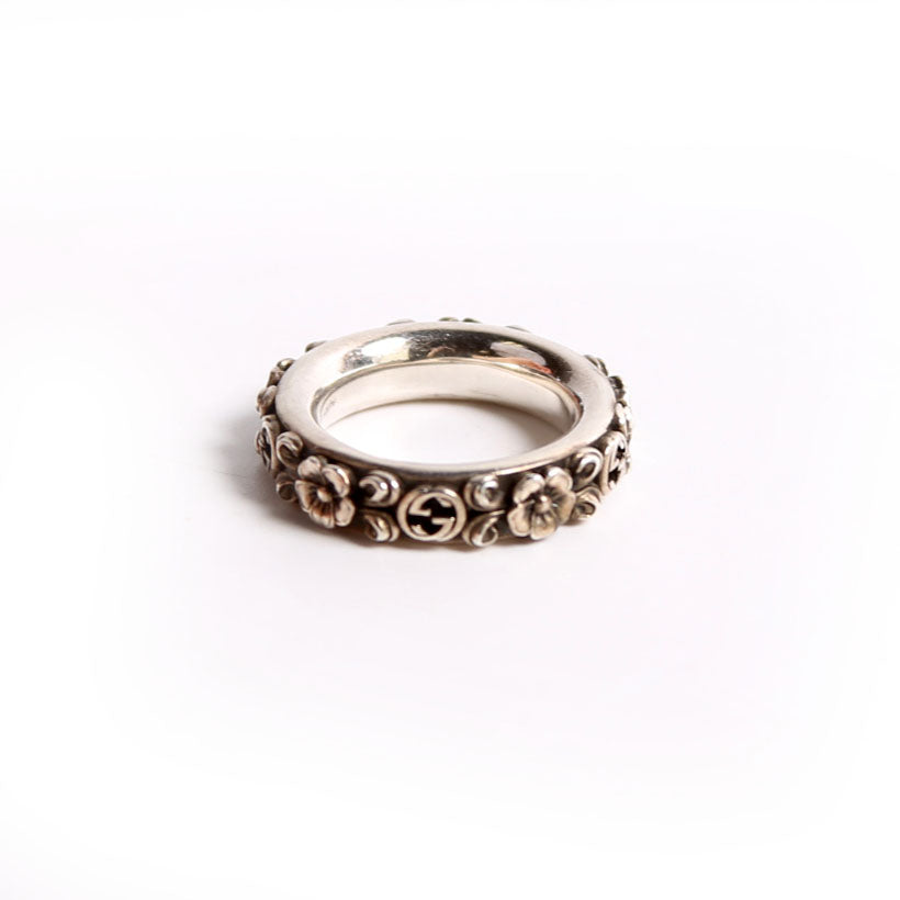 Interlocking G Flower Aged Ring 925 Size 7