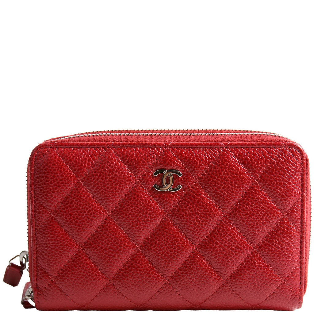 CC Double Zip Around Wallet Quilted Caviar 20M Red