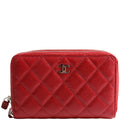 CC Double Zip Around Wallet Quilted Caviar 20M Red