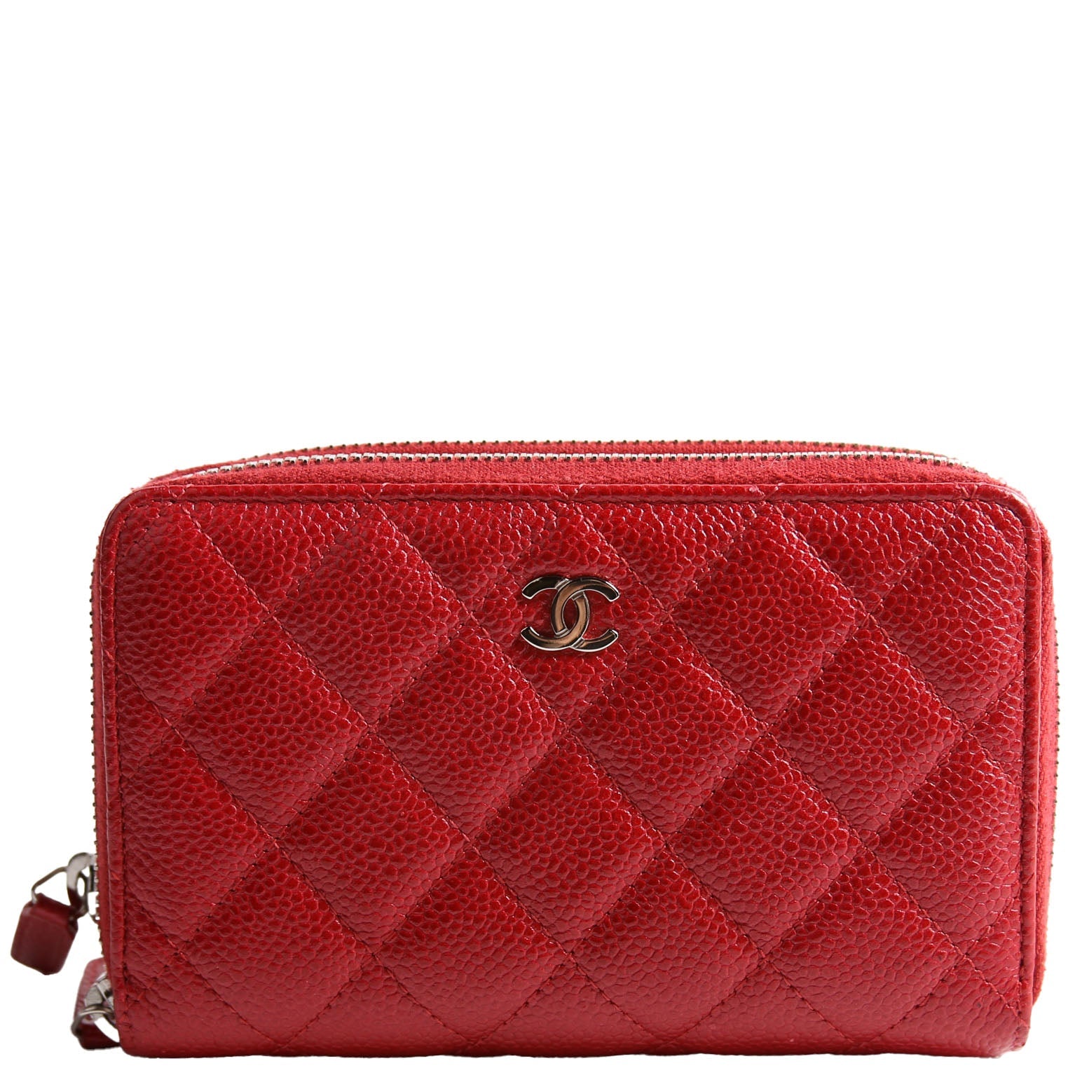 CC Double Zip Around Wallet Quilted Caviar 20M Red