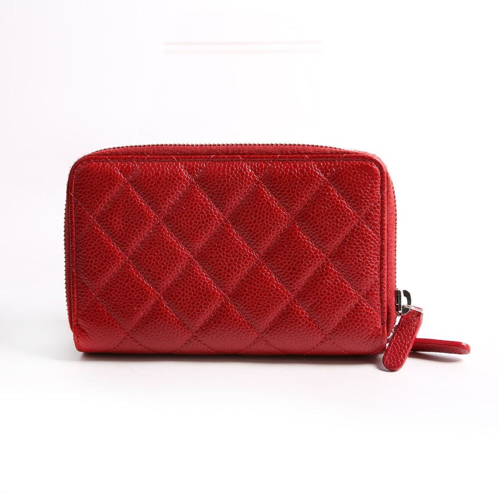 CC Double Zip Around Wallet Quilted Caviar 20M Red