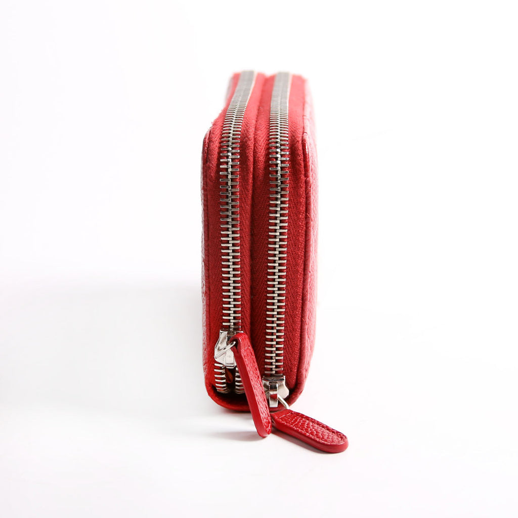 CC Double Zip Around Wallet Quilted Caviar 20M Red