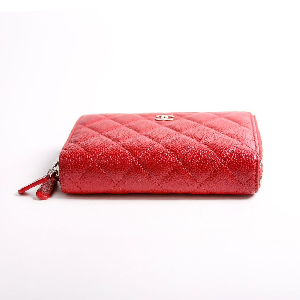 CC Double Zip Around Wallet Quilted Caviar 20M Red