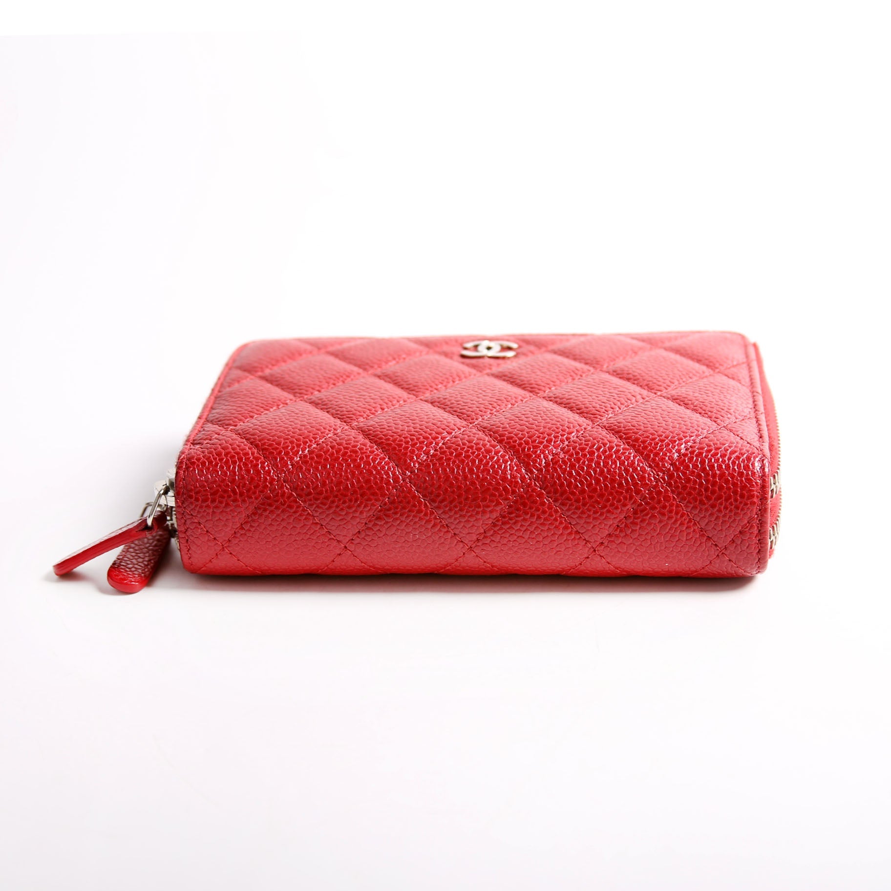 CC Double Zip Around Wallet Quilted Caviar 20M Red