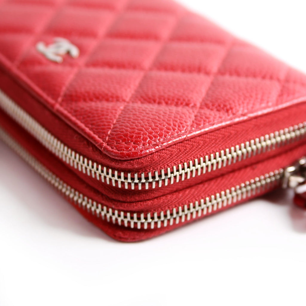 CC Double Zip Around Wallet Quilted Caviar 20M Red