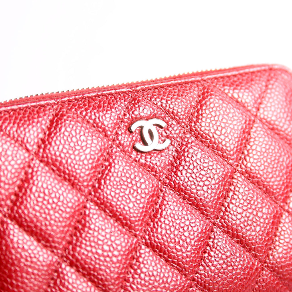 CC Double Zip Around Wallet Quilted Caviar 20M Red