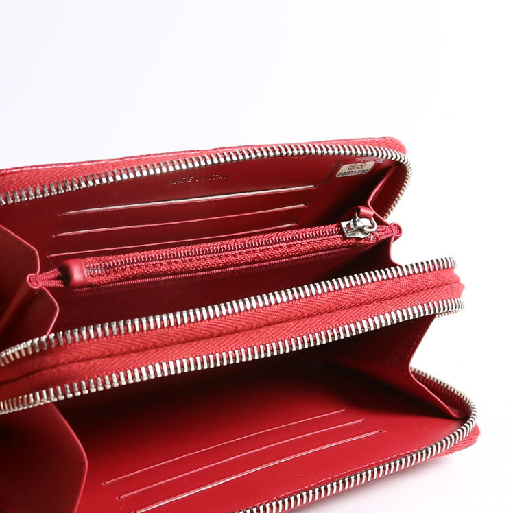 CC Double Zip Around Wallet Quilted Caviar 20M Red