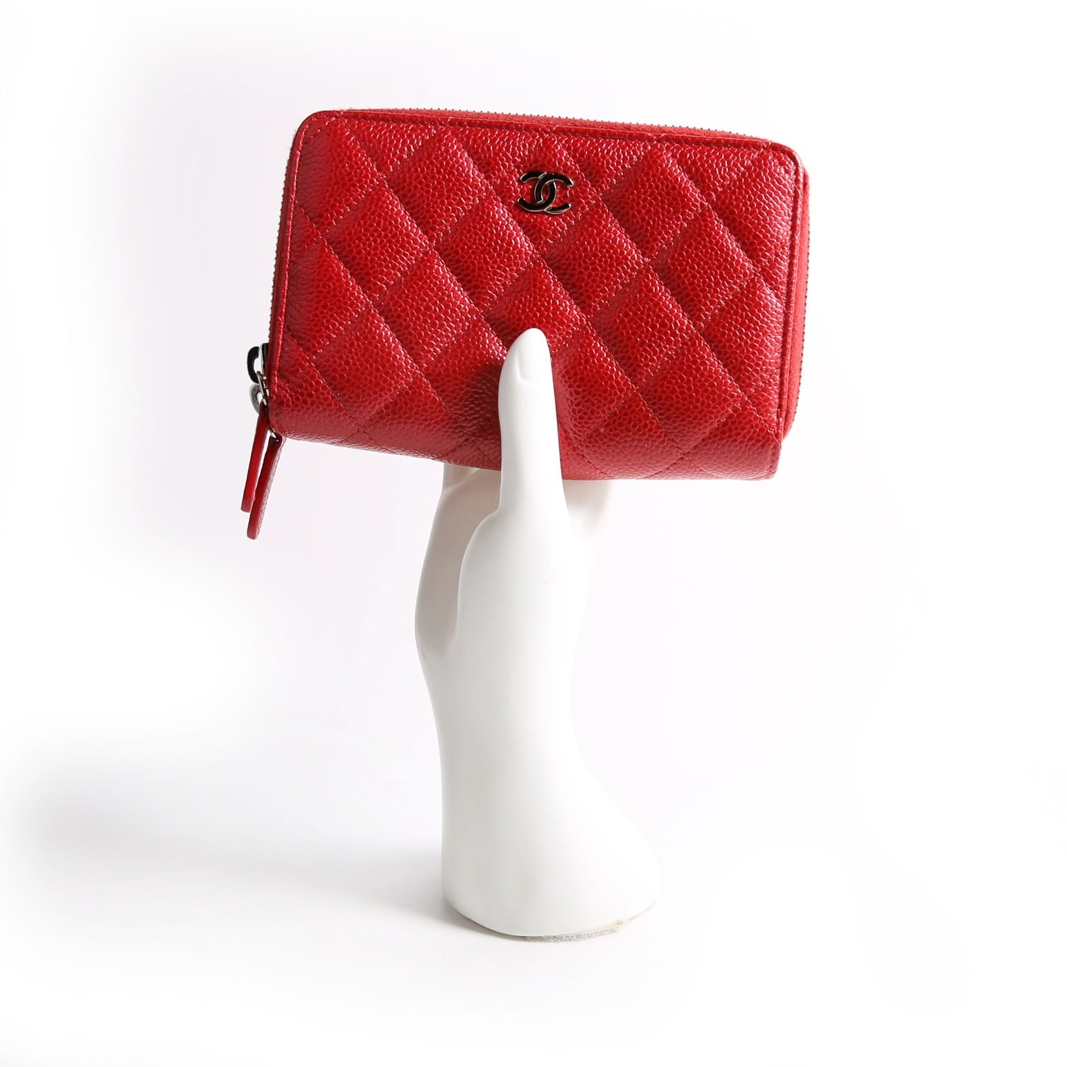 CC Double Zip Around Wallet Quilted Caviar 20M Red