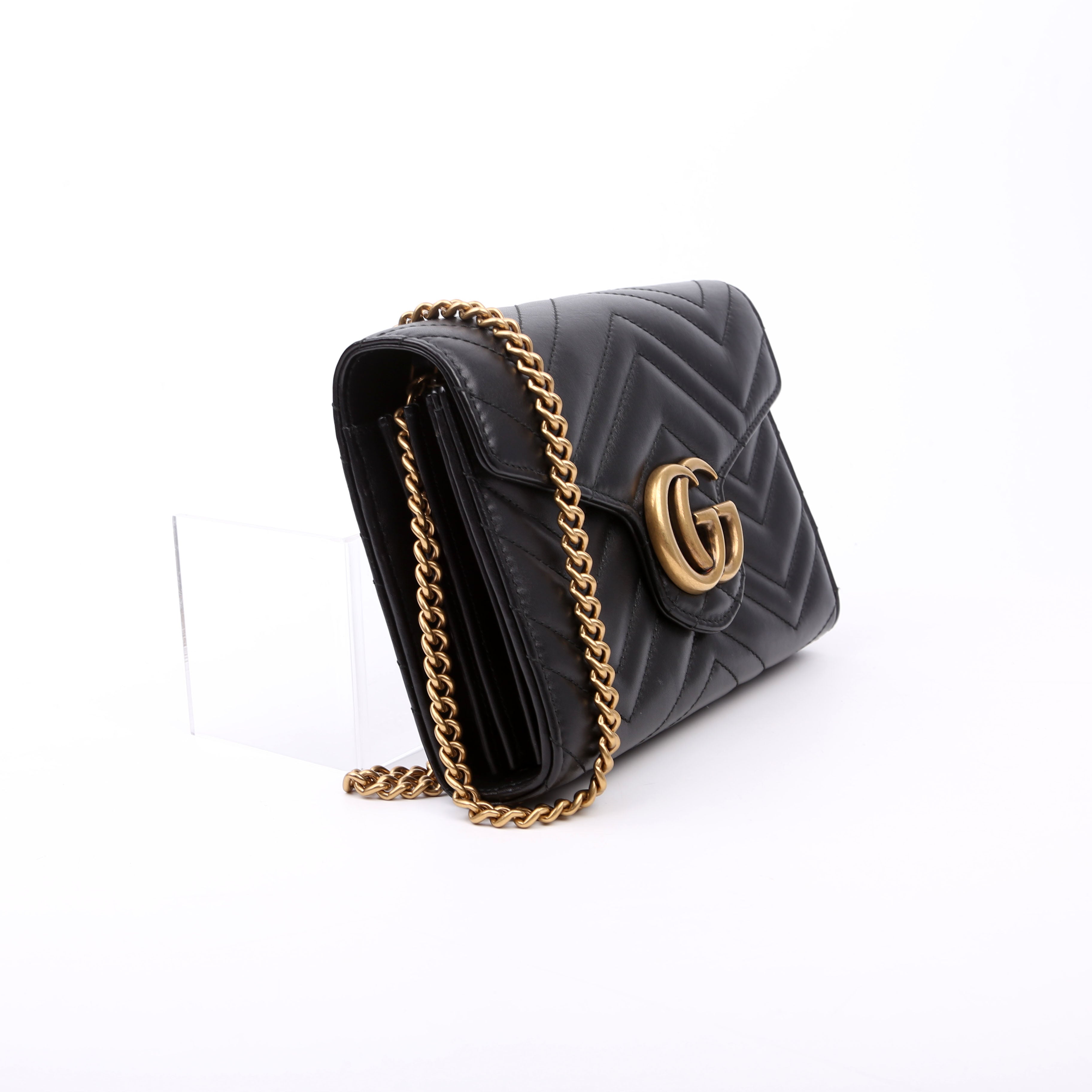 Gucci 474575 Marmont Chain Wallet Black