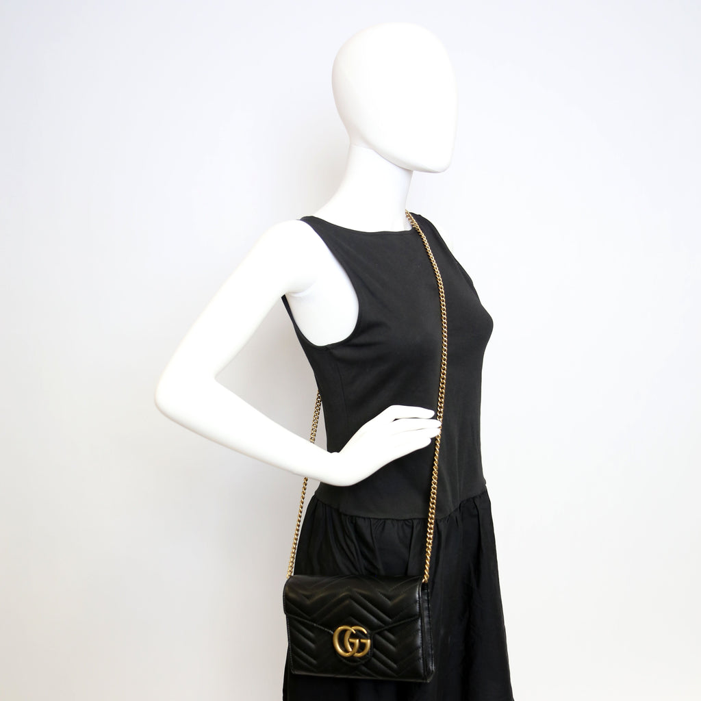 Gucci 474575 Marmont Chain Wallet Black
