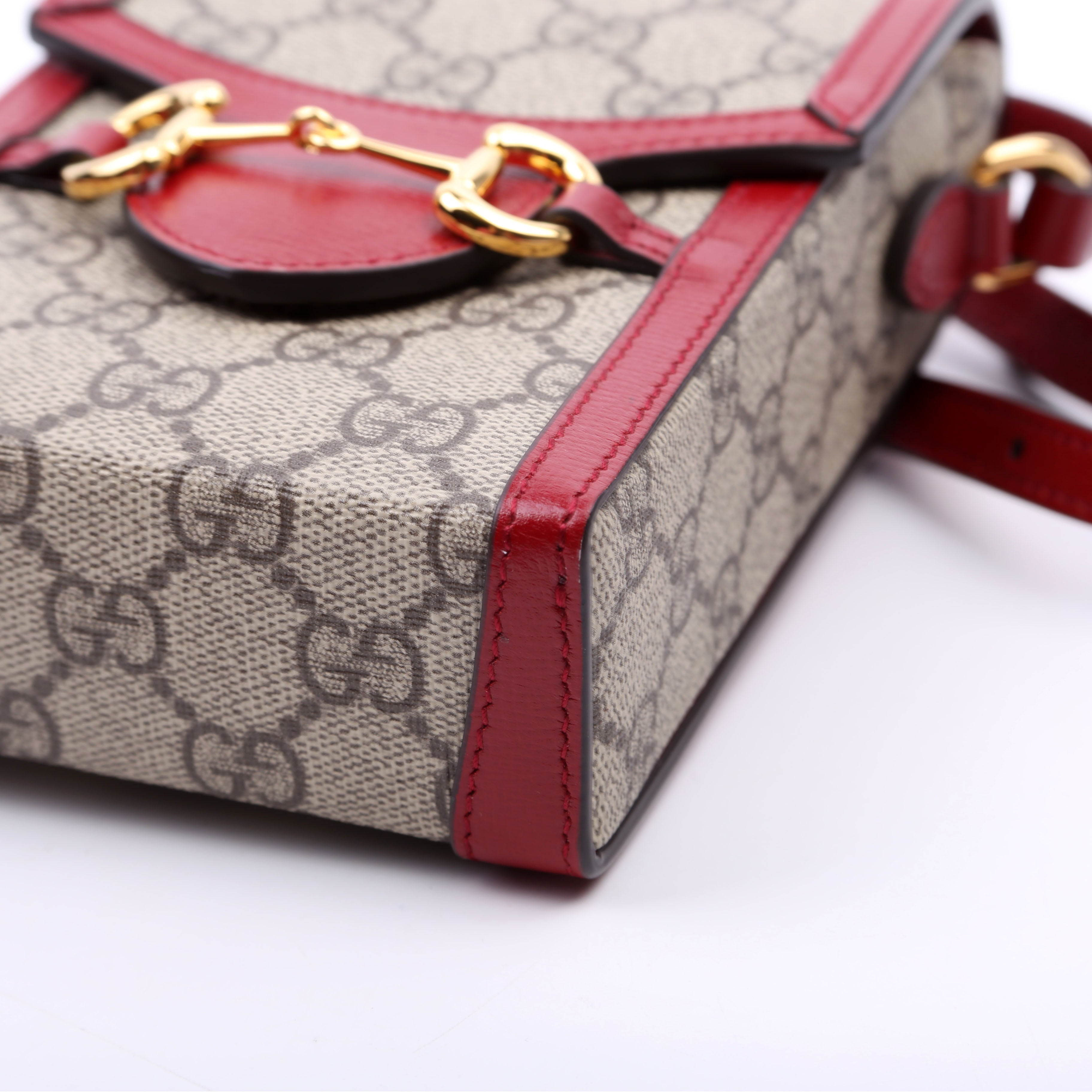Gucci 625615 Horsebit 1955 GG Supreme Mini Bag Red