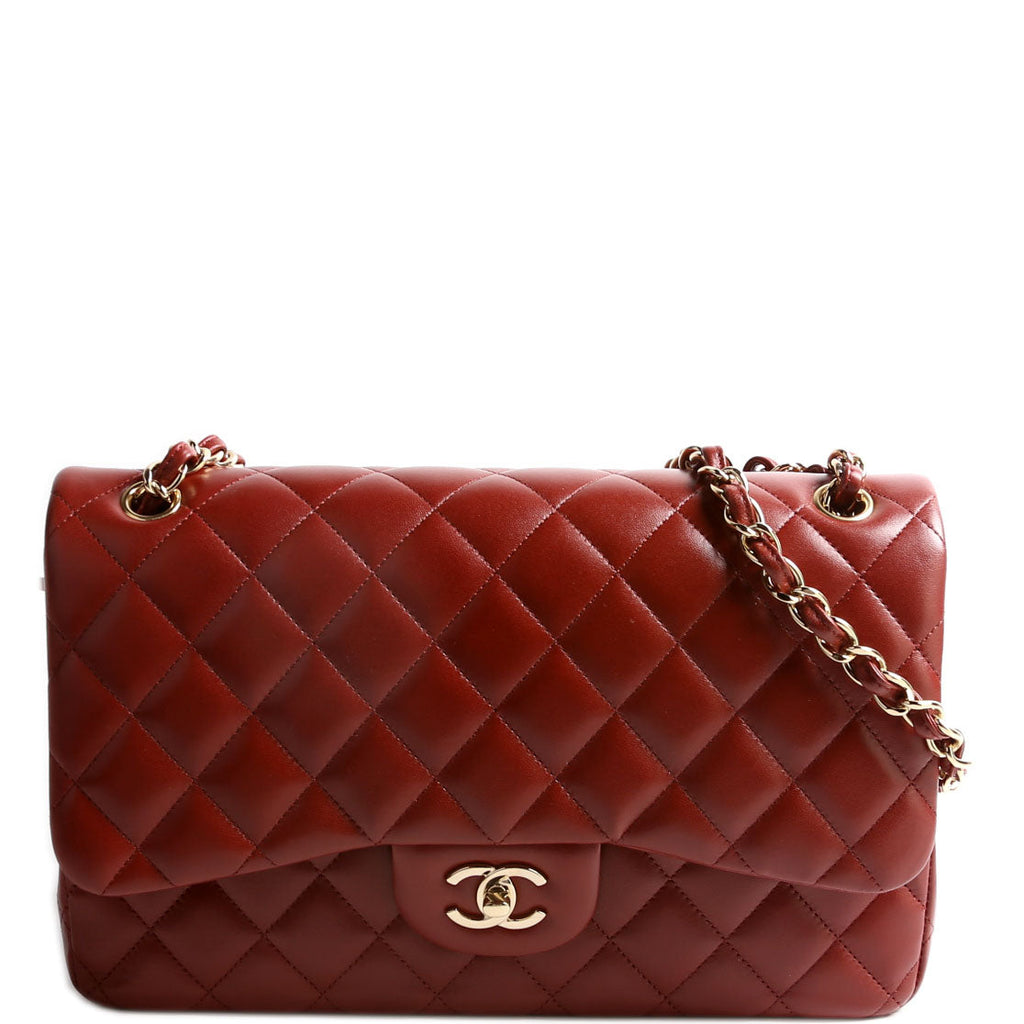 Classic Flap Jumbo Lambskin 21-24m Burgundy/Gold