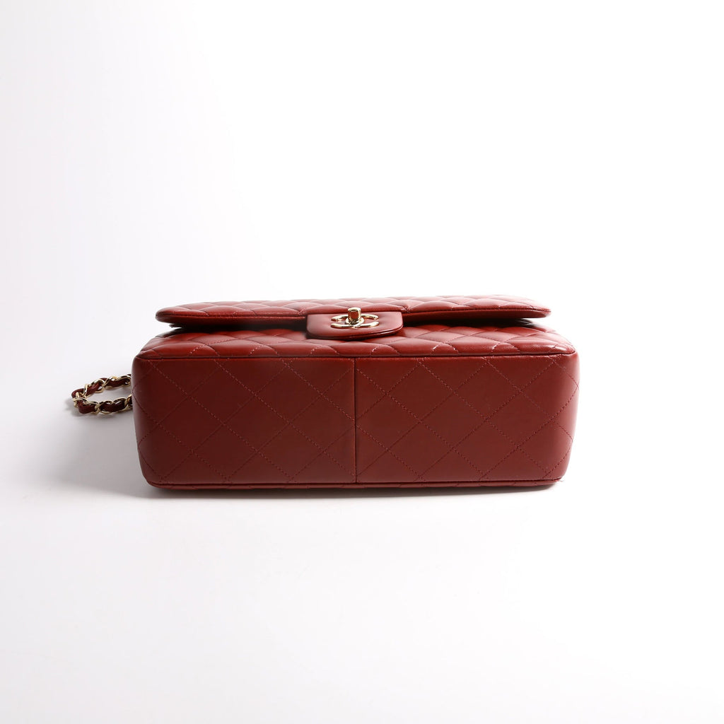 Classic Flap Jumbo Lambskin 21-24m Burgundy/Gold