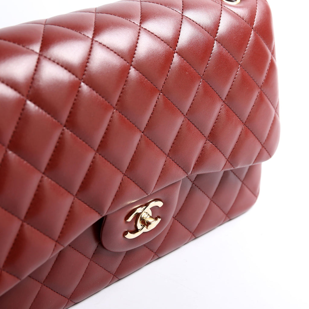 Classic Flap Jumbo Lambskin 21-24m Burgundy/Gold