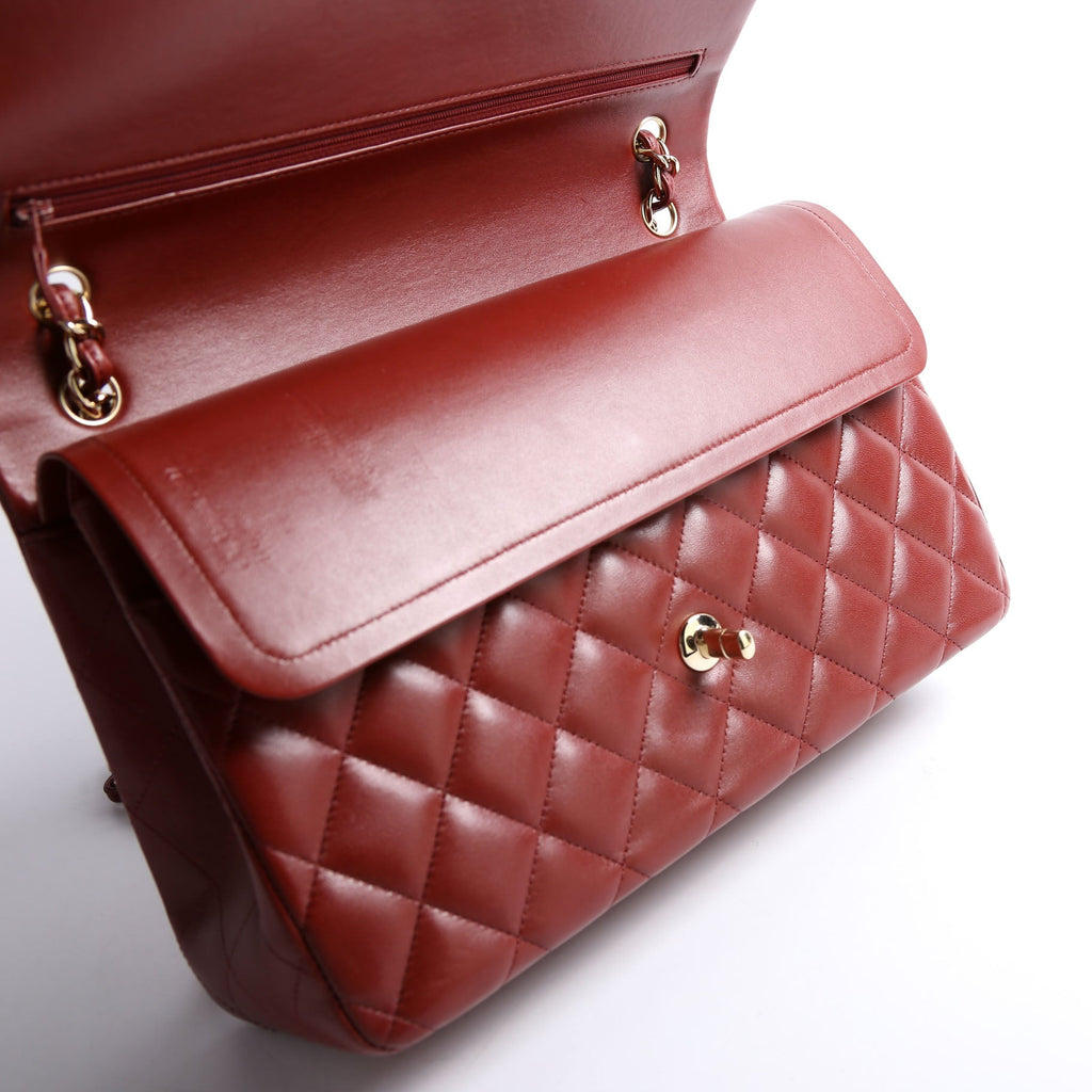 Classic Flap Jumbo Lambskin 21-24m Burgundy/Gold