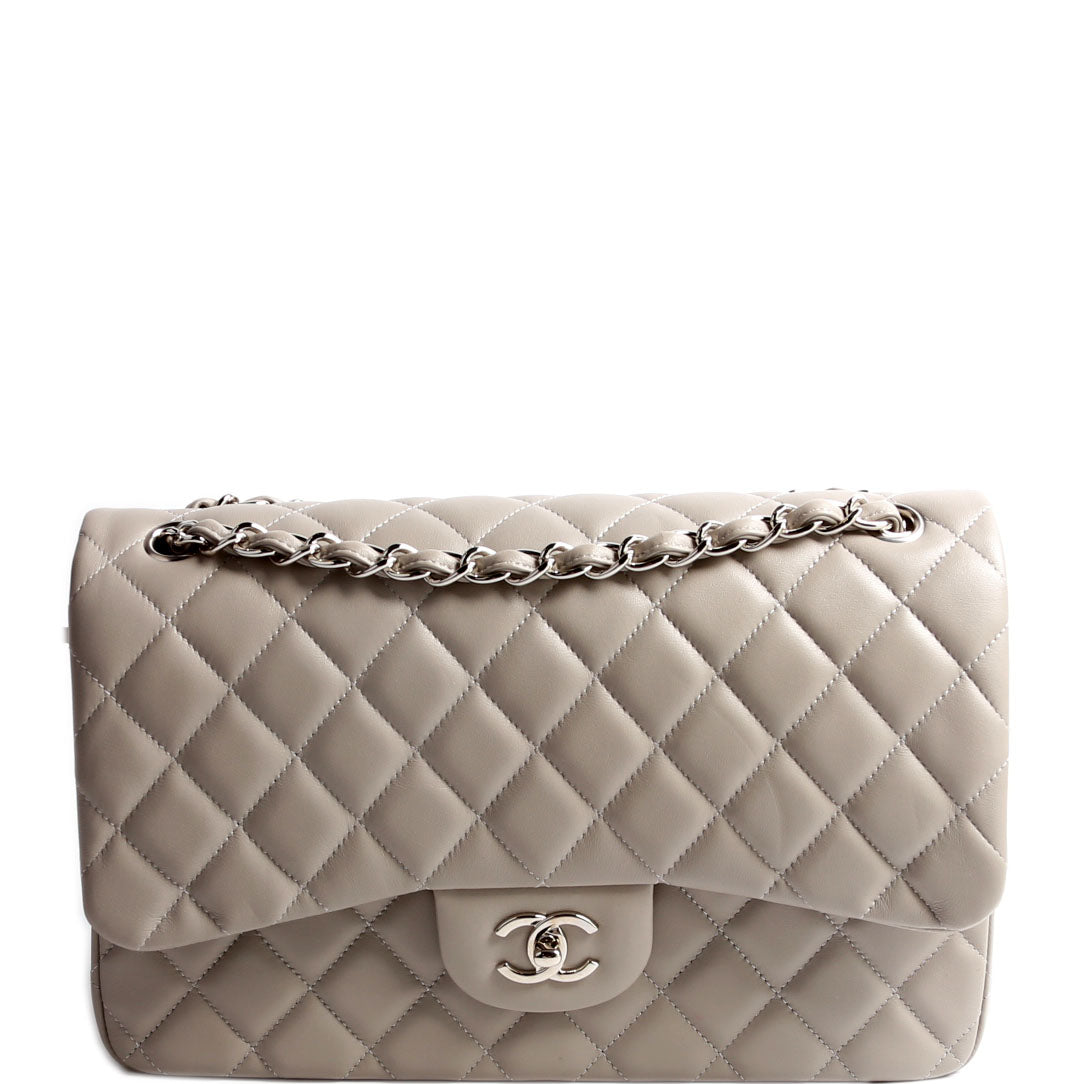 Classic Flap Jumbo Lambskin 25-28M Gray/Silver