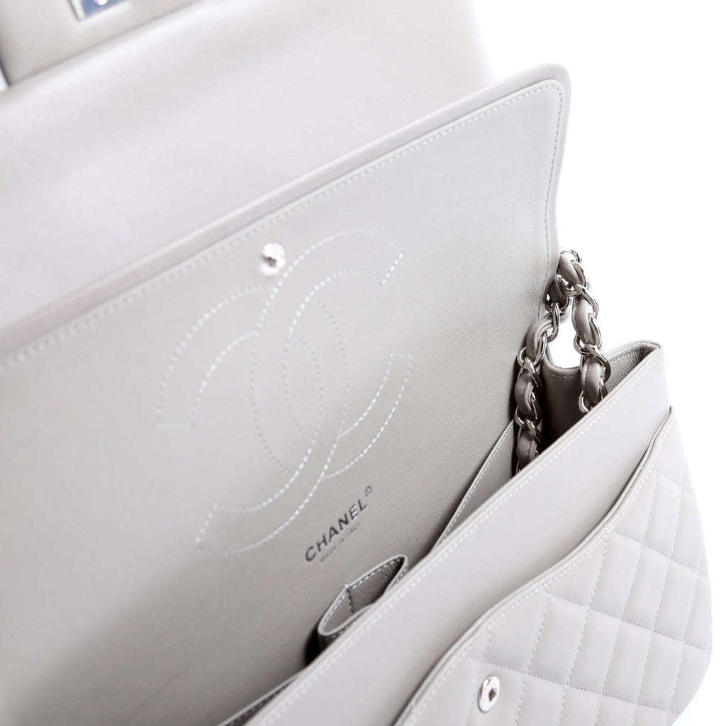 Classic Flap Jumbo Lambskin 25-28M Gray/Silver