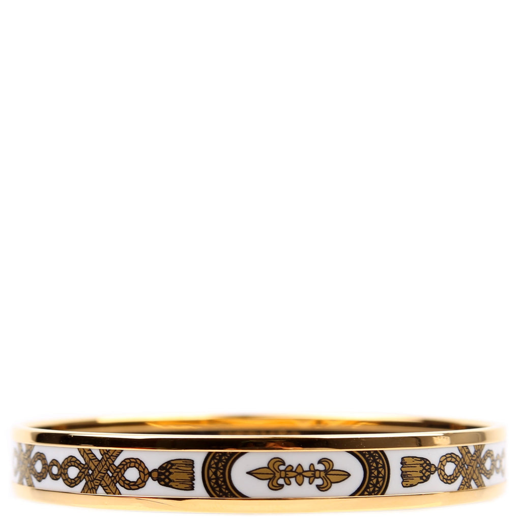 Printed Enamel Narrow Bangle Bracelet Gold/White