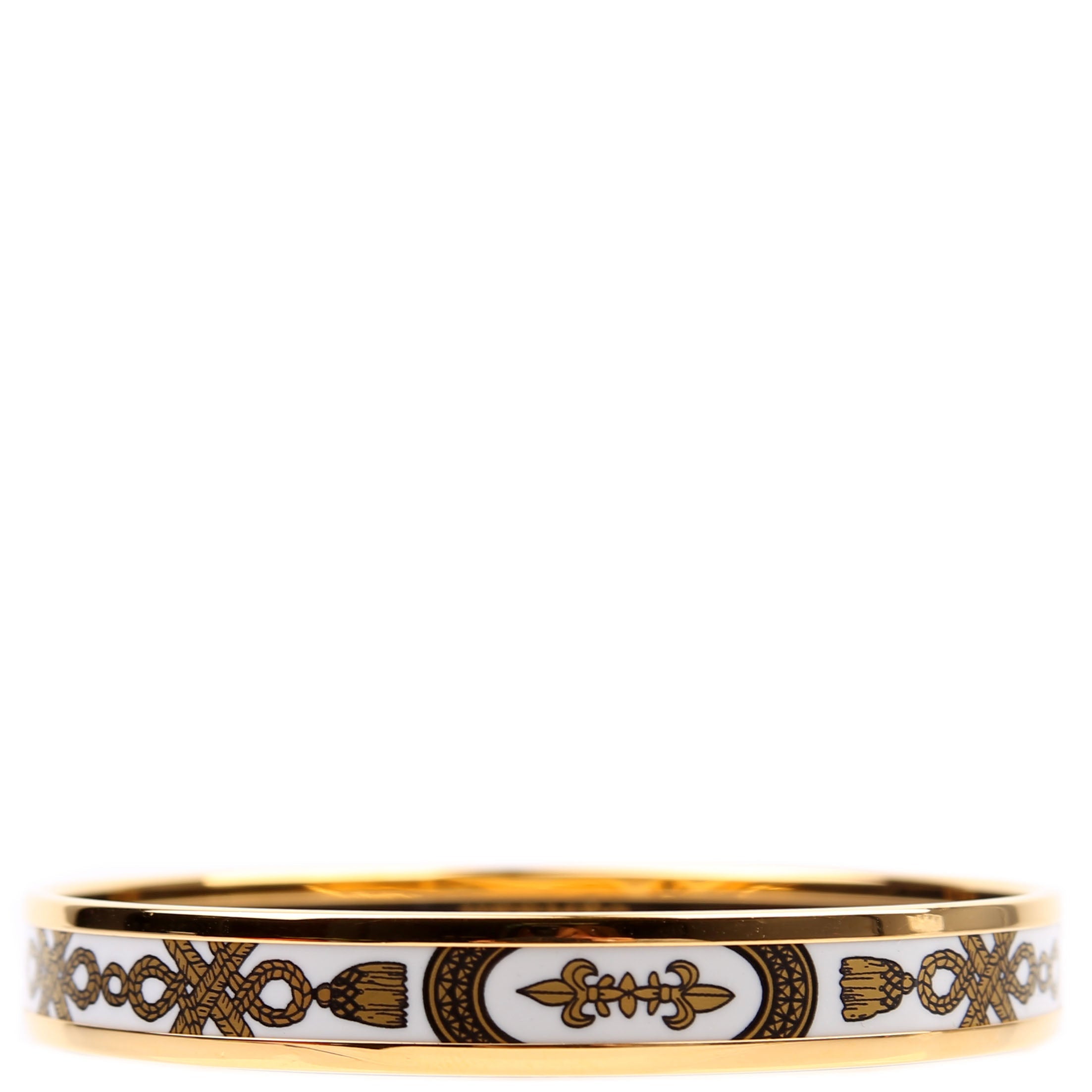 Printed Enamel Narrow Bangle Bracelet Gold/White