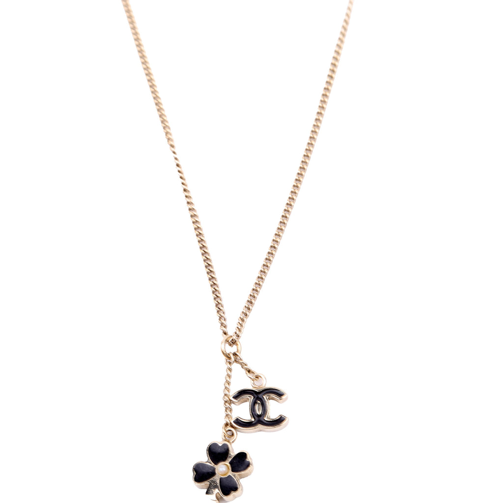 CC Clover Enamel Pendants Necklace Gold/Black