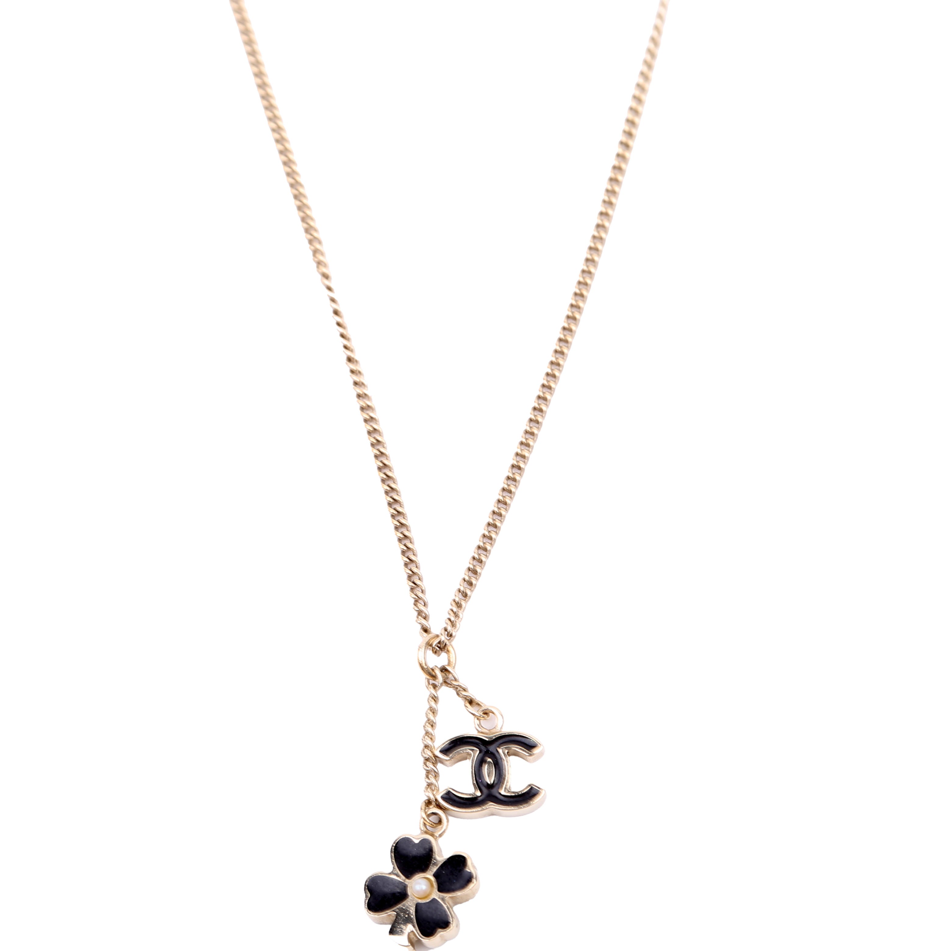 CC Clover Enamel Pendants Necklace Gold/Black