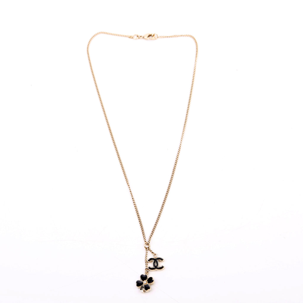 CC Clover Enamel Pendants Necklace Gold/Black
