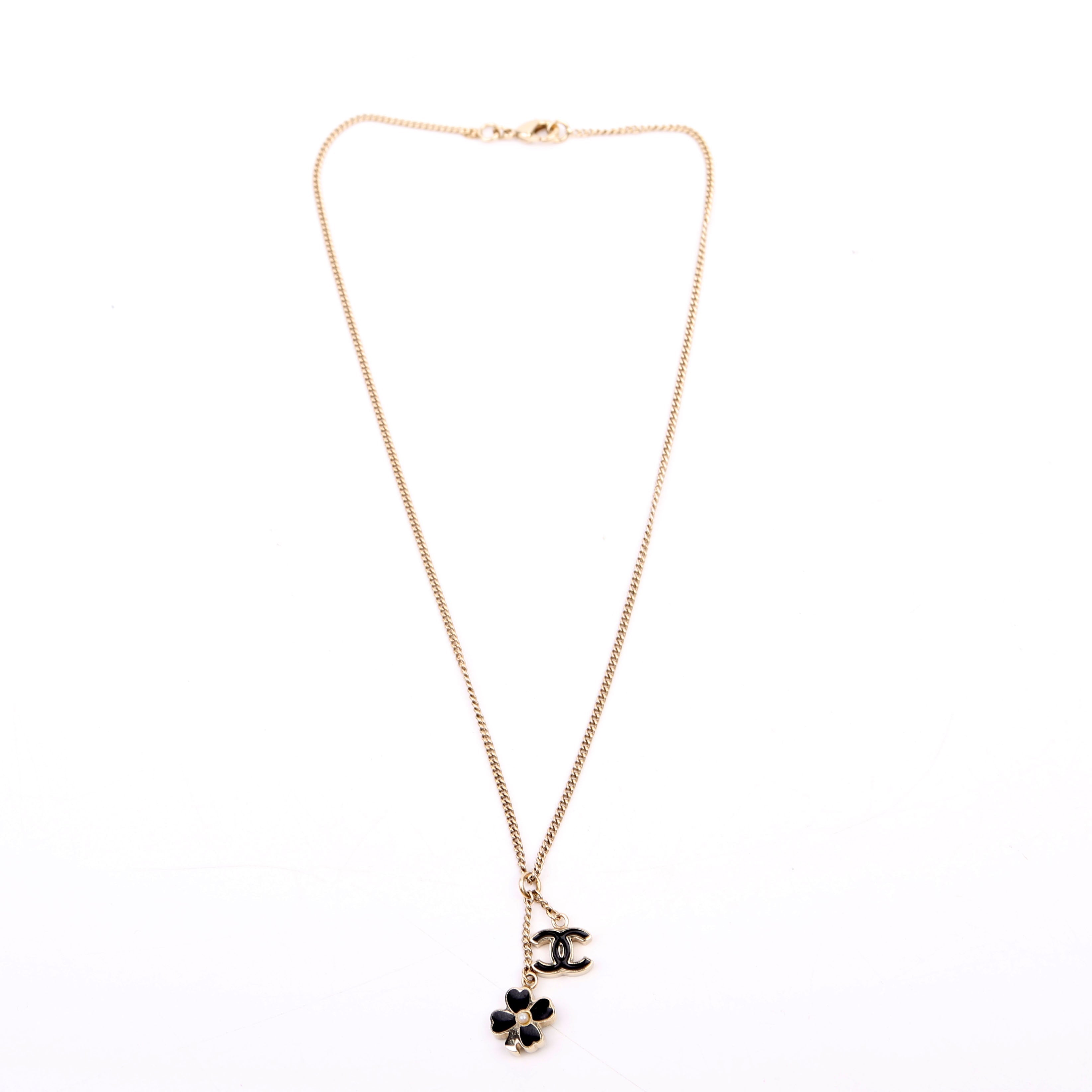 CC Clover Enamel Pendants Necklace Gold/Black