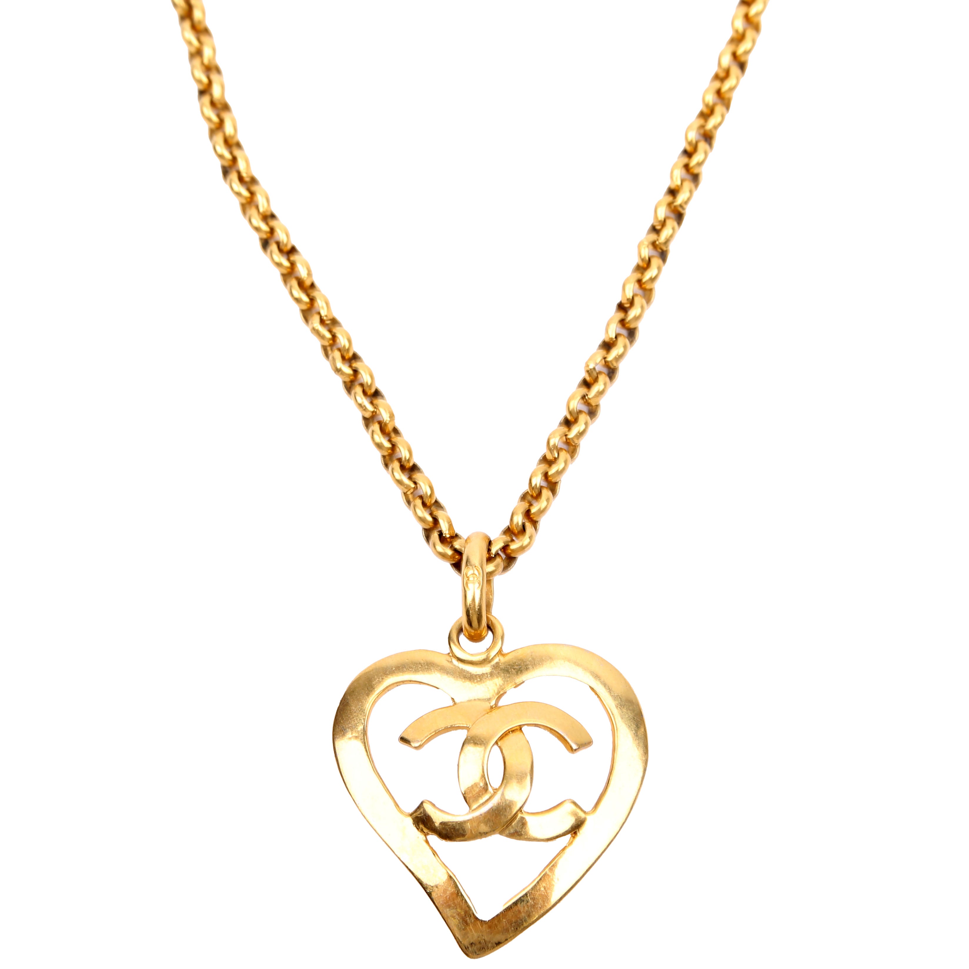 CC Heart Pendant Vintage Necklace Gold