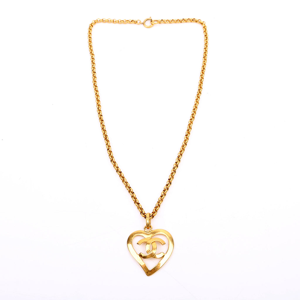 CC Heart Pendant Vintage Necklace Gold
