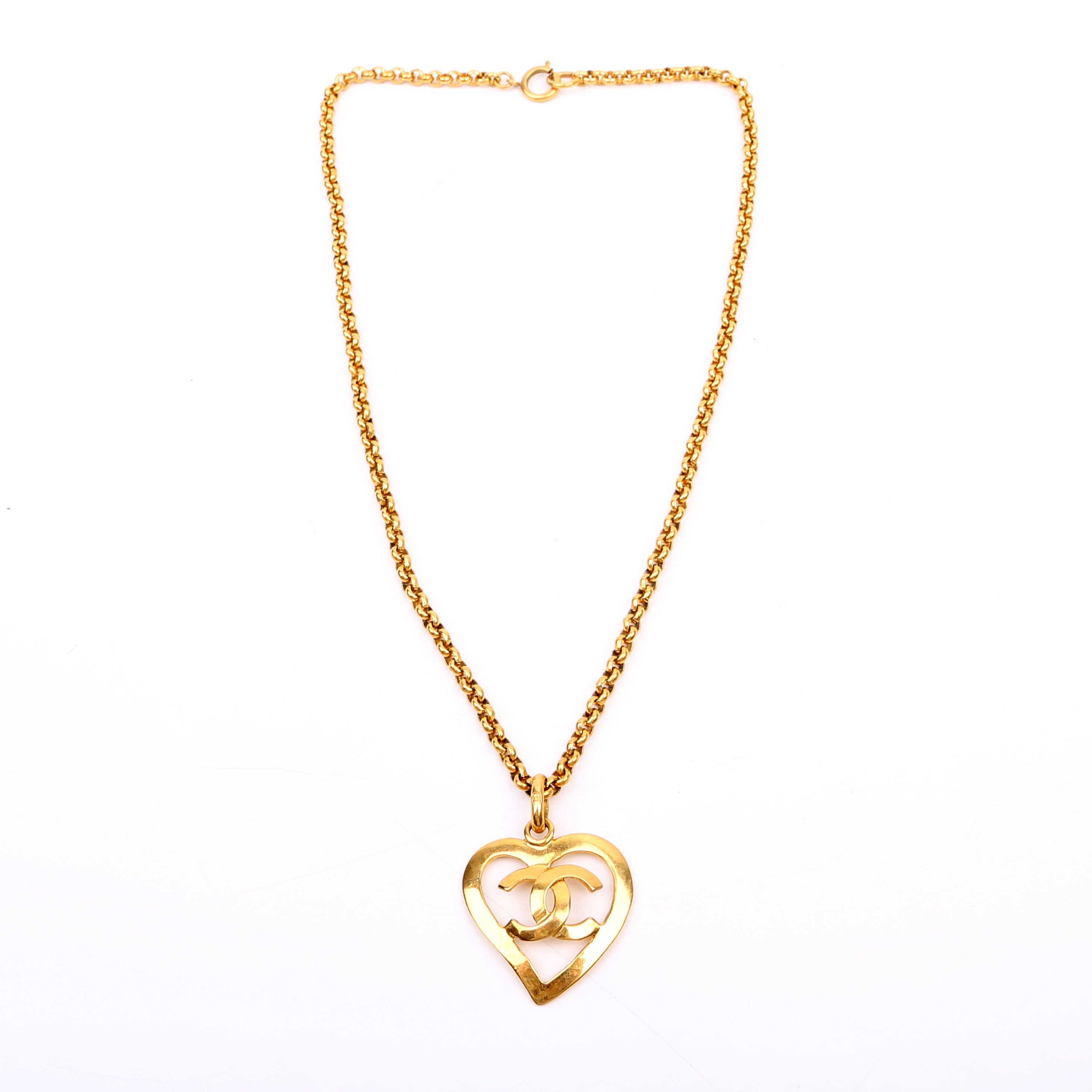 CC Heart Pendant Vintage Necklace Gold