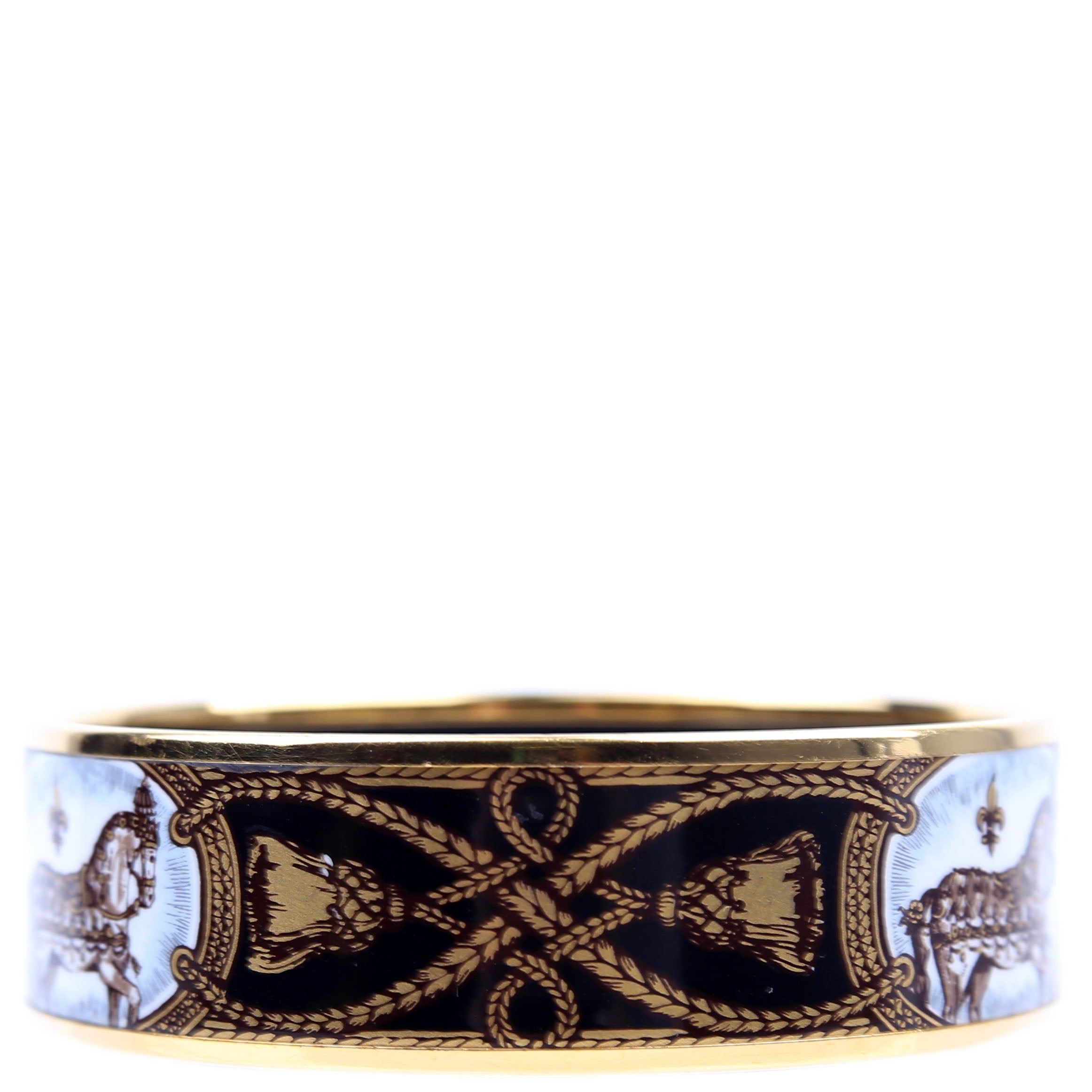 Printed Enamel Wide Bangle Bracelet Gold/Black