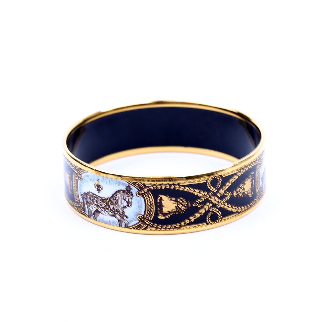 Printed Enamel Wide Bangle Bracelet Gold/Black