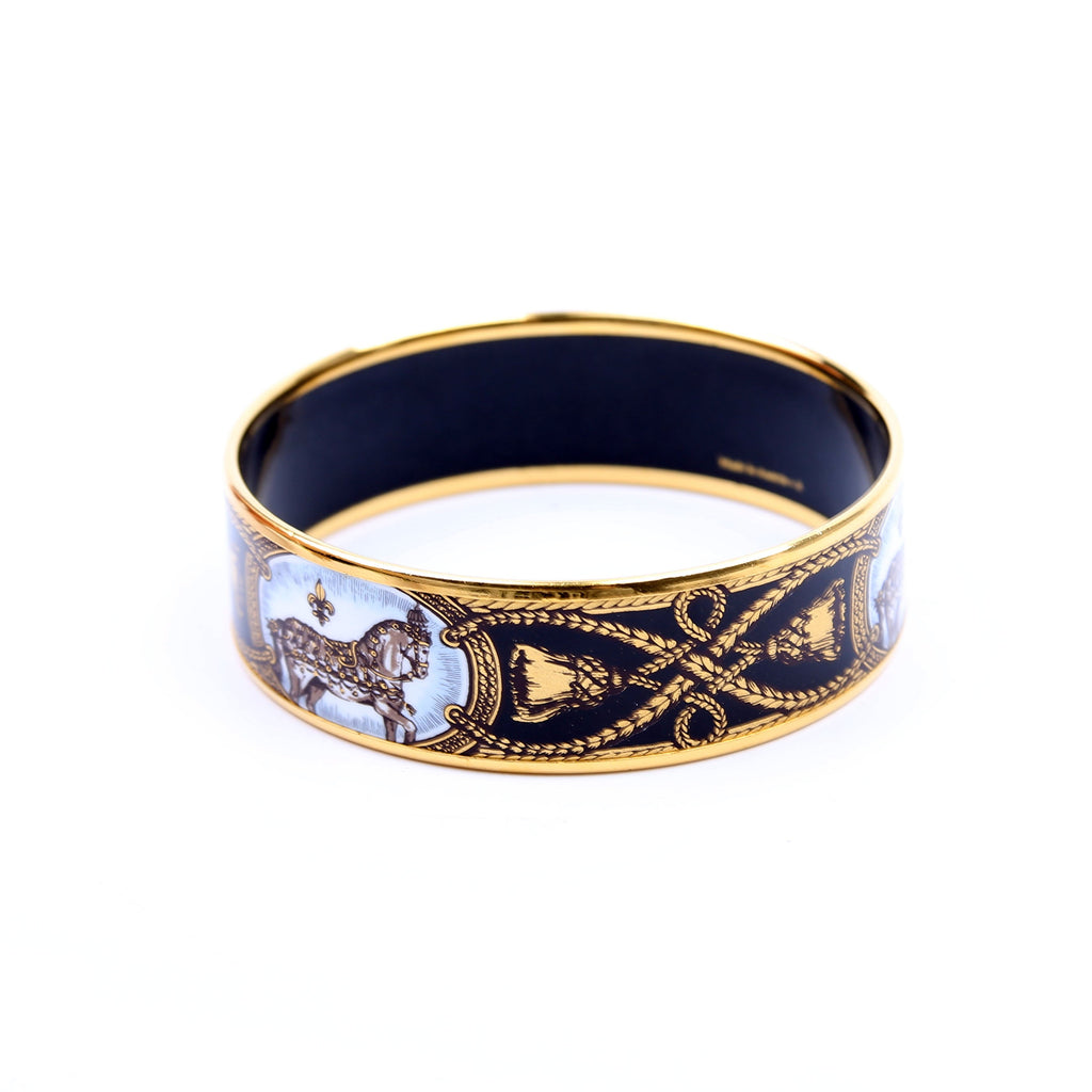 Printed Enamel Wide Bangle Bracelet Gold/Black