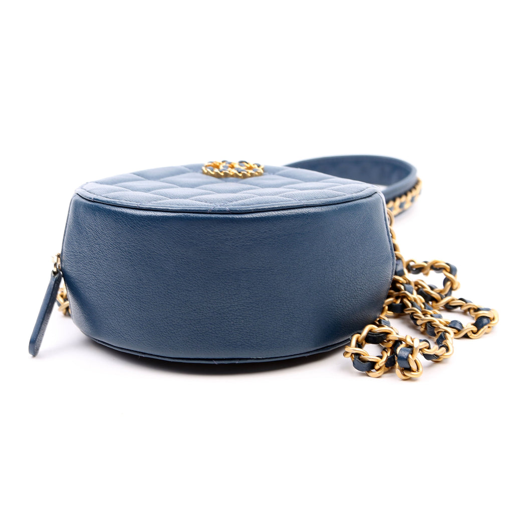 Infinity Round Clutch With Chain Quilted Lambskin 28M Blue