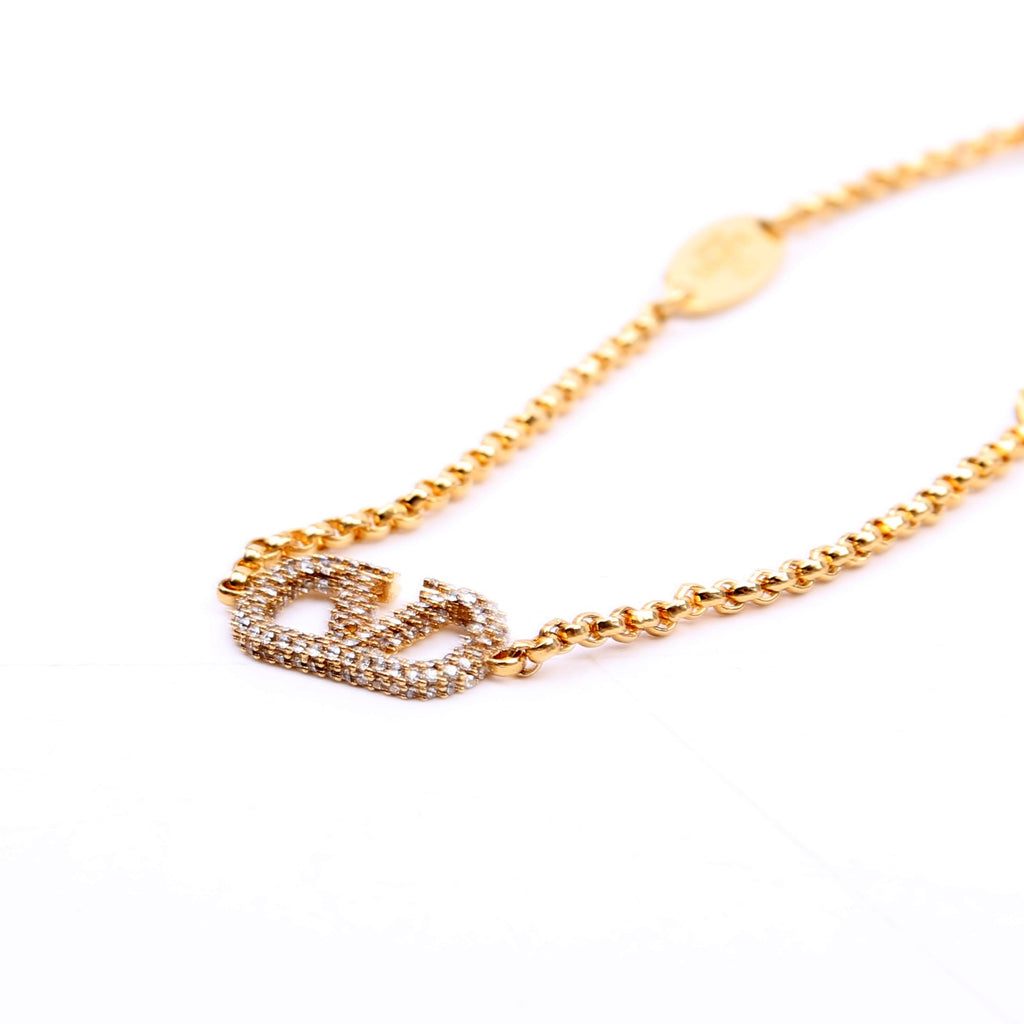 V Logo Signature With Swarovski Crystals Bracelet Gold