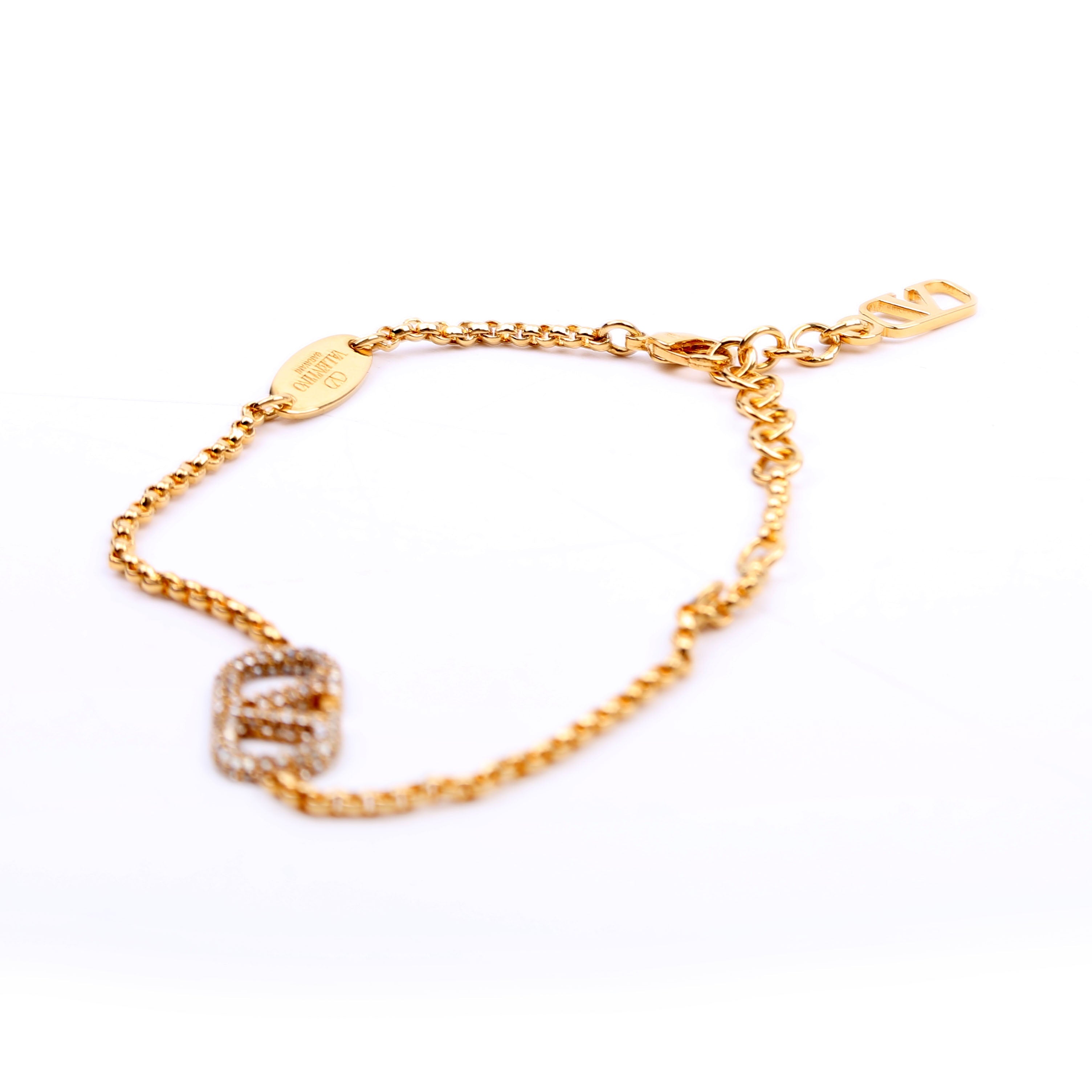 V Logo Signature With Swarovski Crystals Bracelet Gold