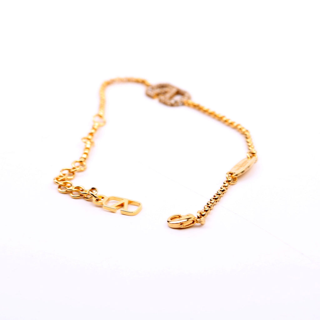 V Logo Signature With Swarovski Crystals Bracelet Gold