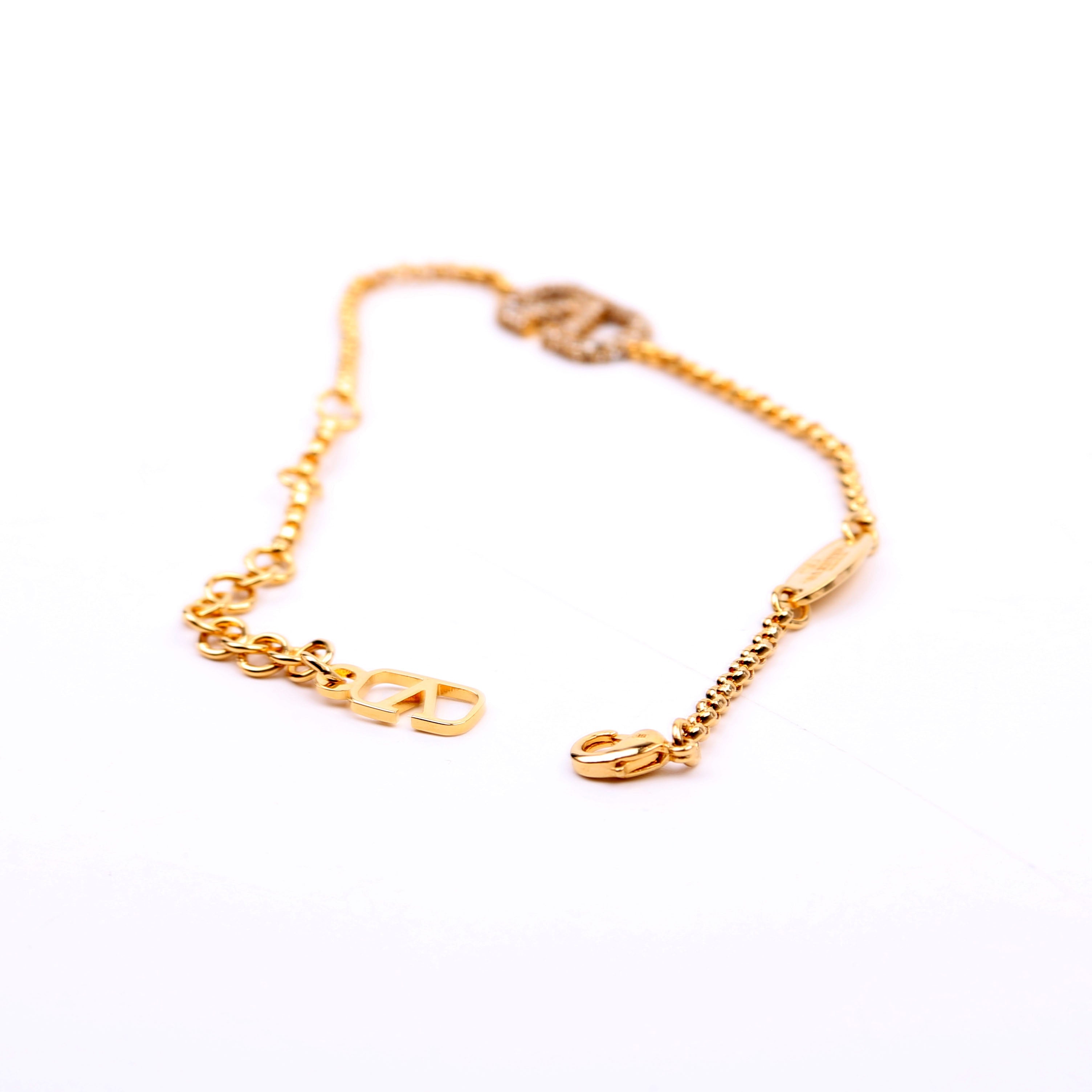 V Logo Signature With Swarovski Crystals Bracelet Gold