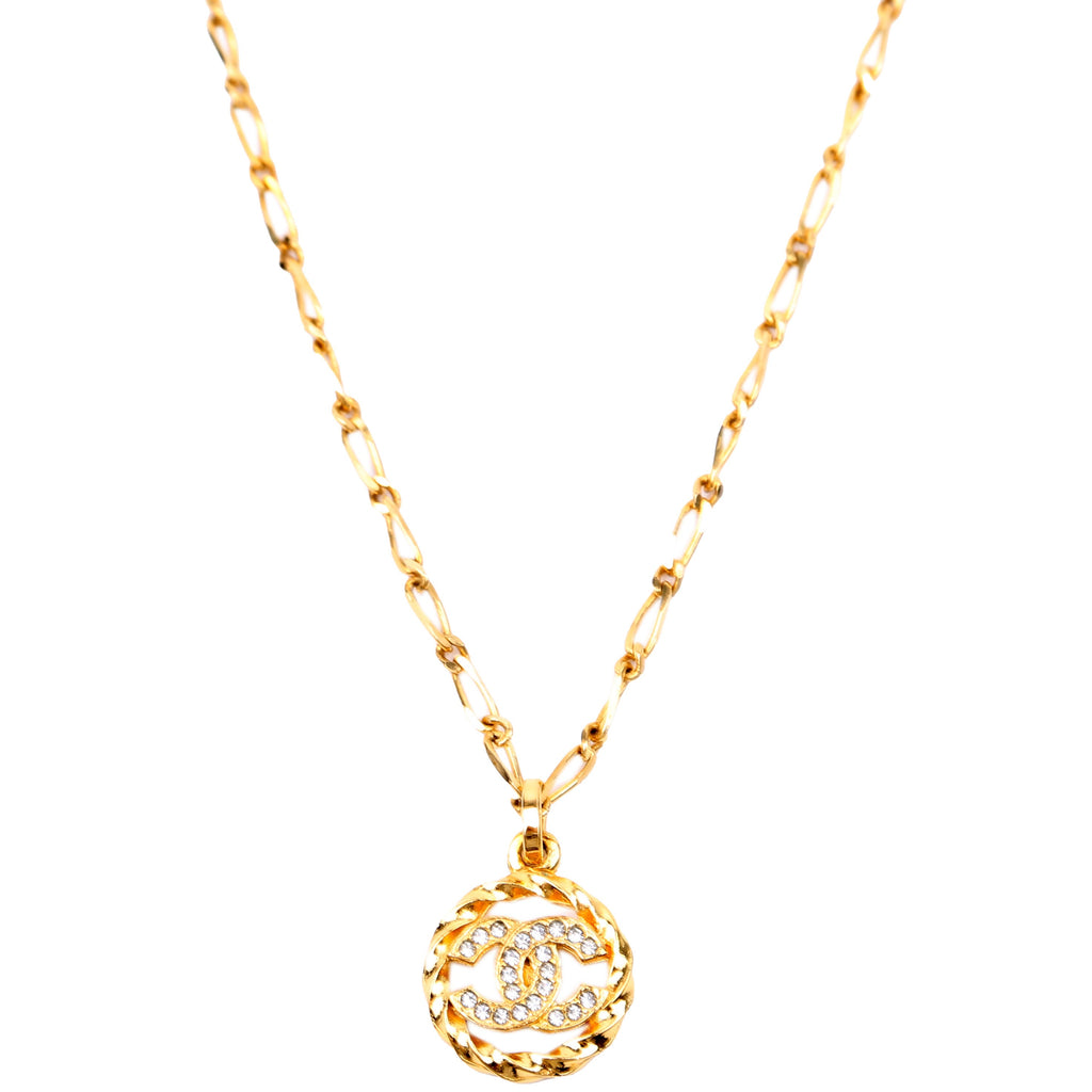 CC Crystal Cut-Out Pendant Necklace Gold
