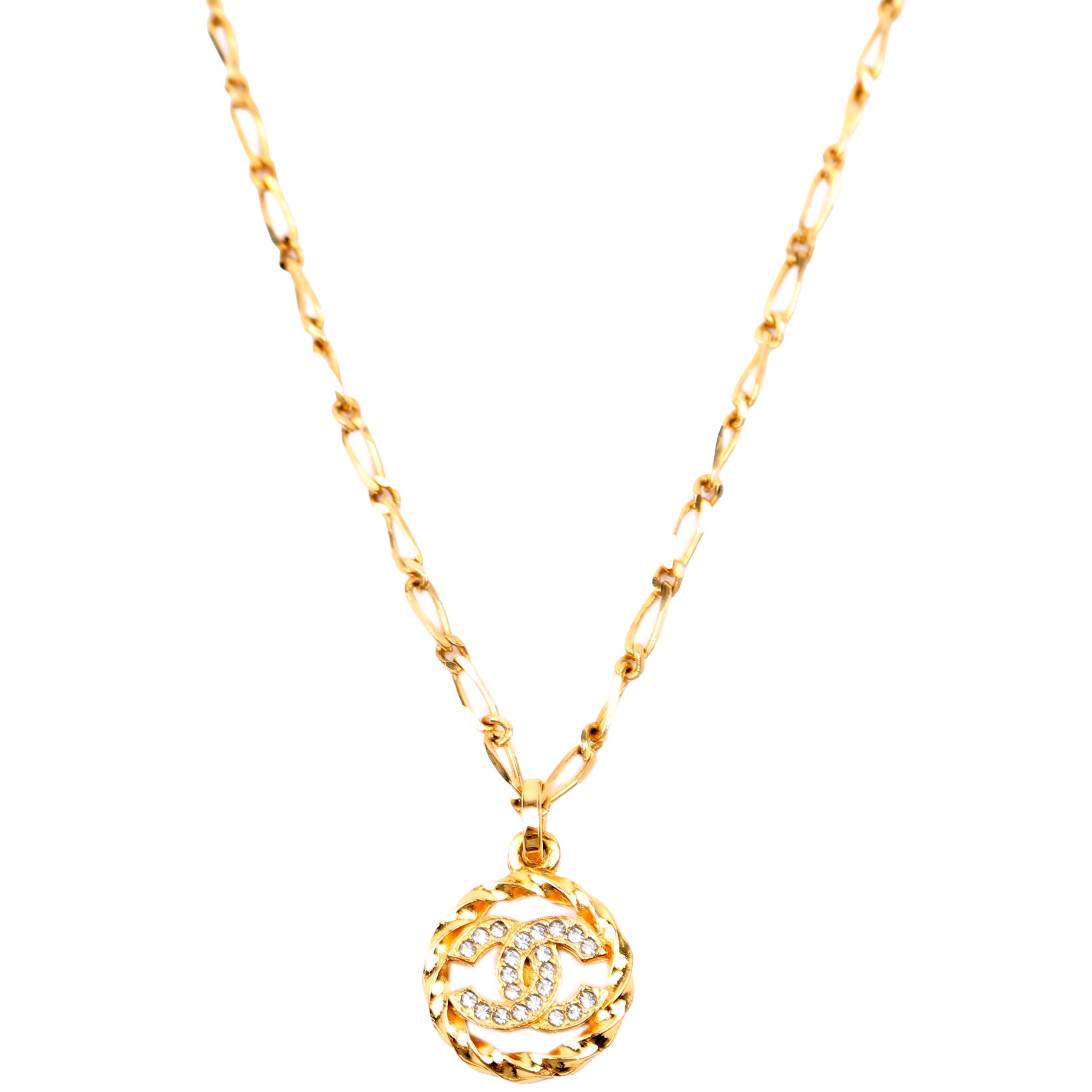 CC Crystal Cut-Out Pendant Necklace Gold