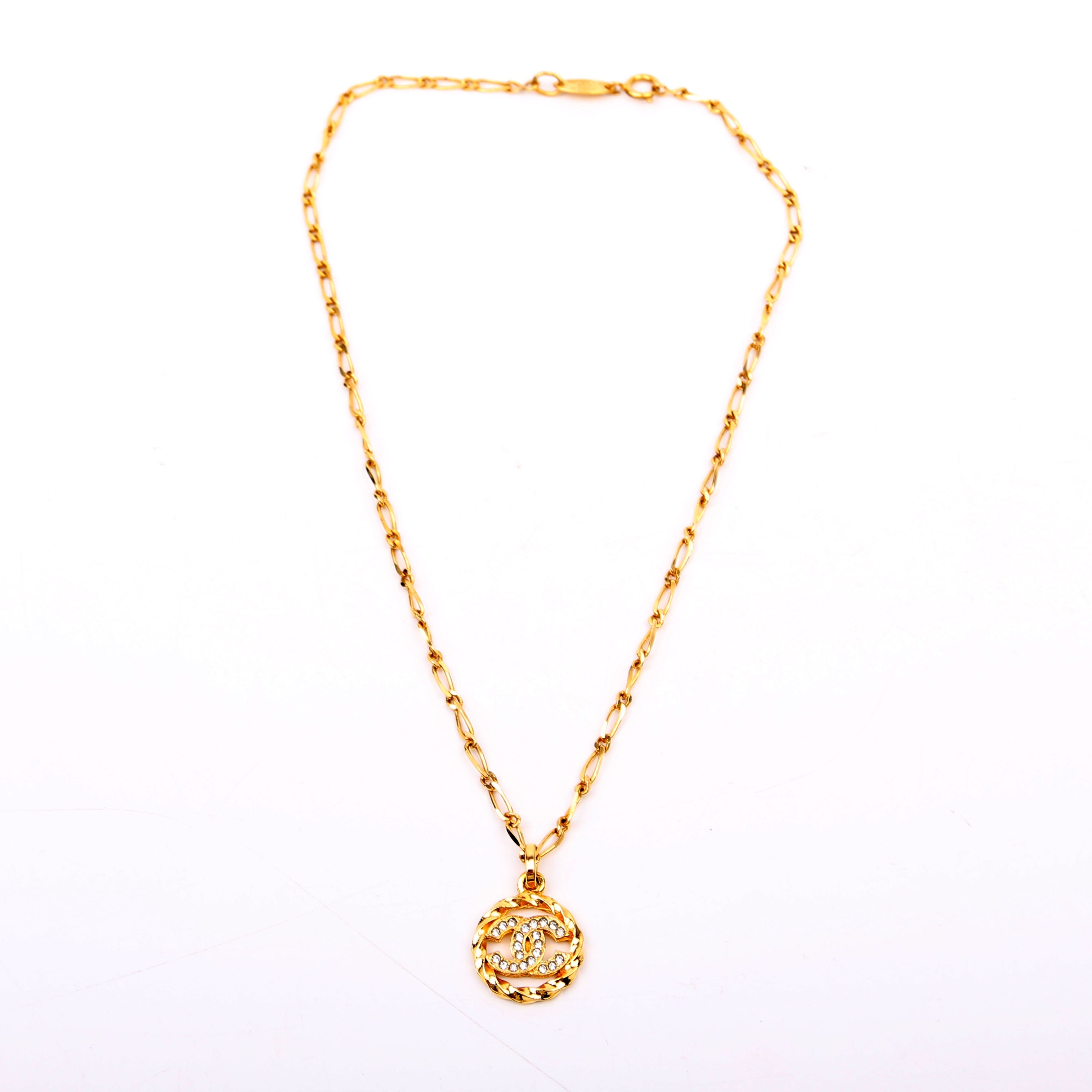 CC Crystal Cut-Out Pendant Necklace Gold