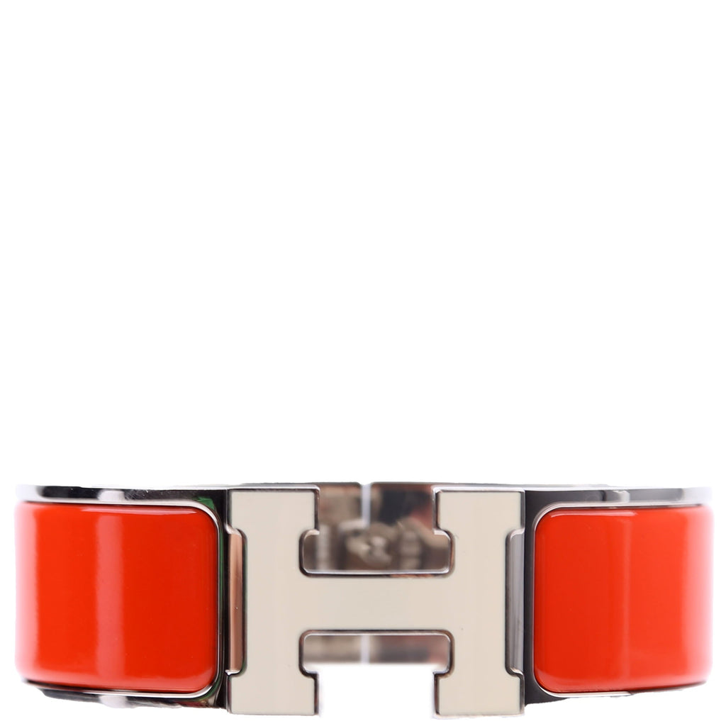 Hermes Clic Clac Enamel H Wide GM Bracelet Silver/Orange