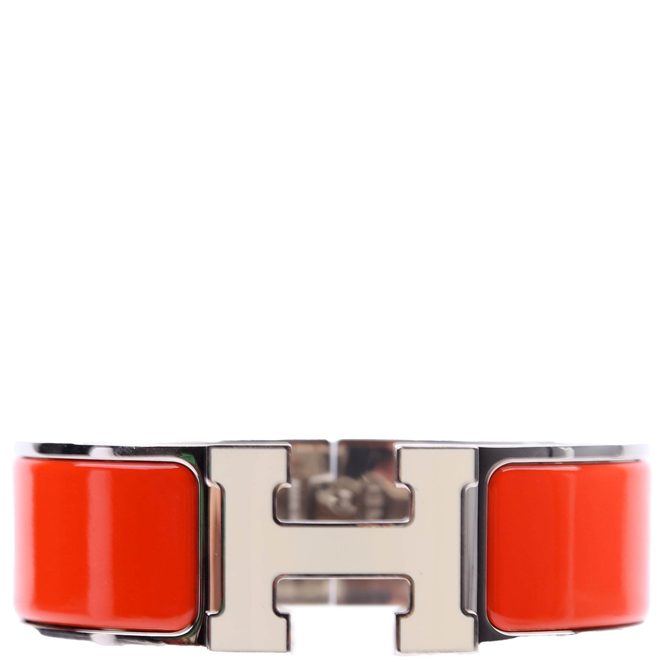 Hermes Clic Clac Enamel H Wide GM Bracelet Silver/Orange