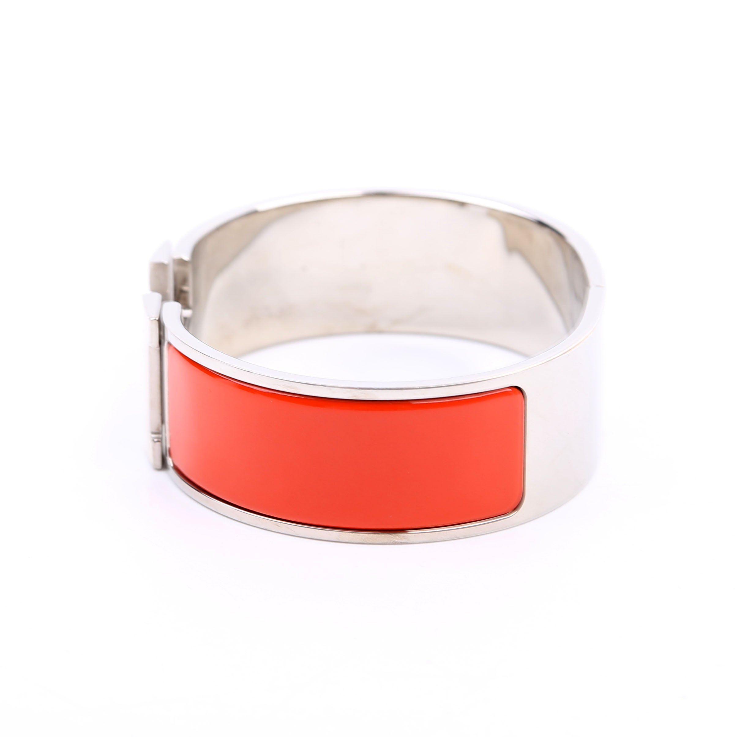 Hermes Clic Clac Enamel H Wide GM Bracelet Silver/Orange
