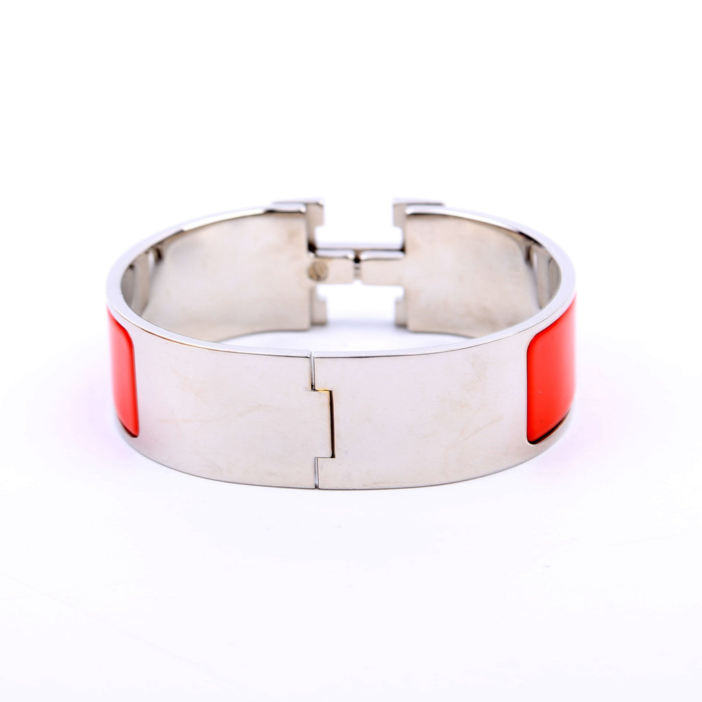 Hermes Clic Clac Enamel H Wide GM Bracelet Silver/Orange
