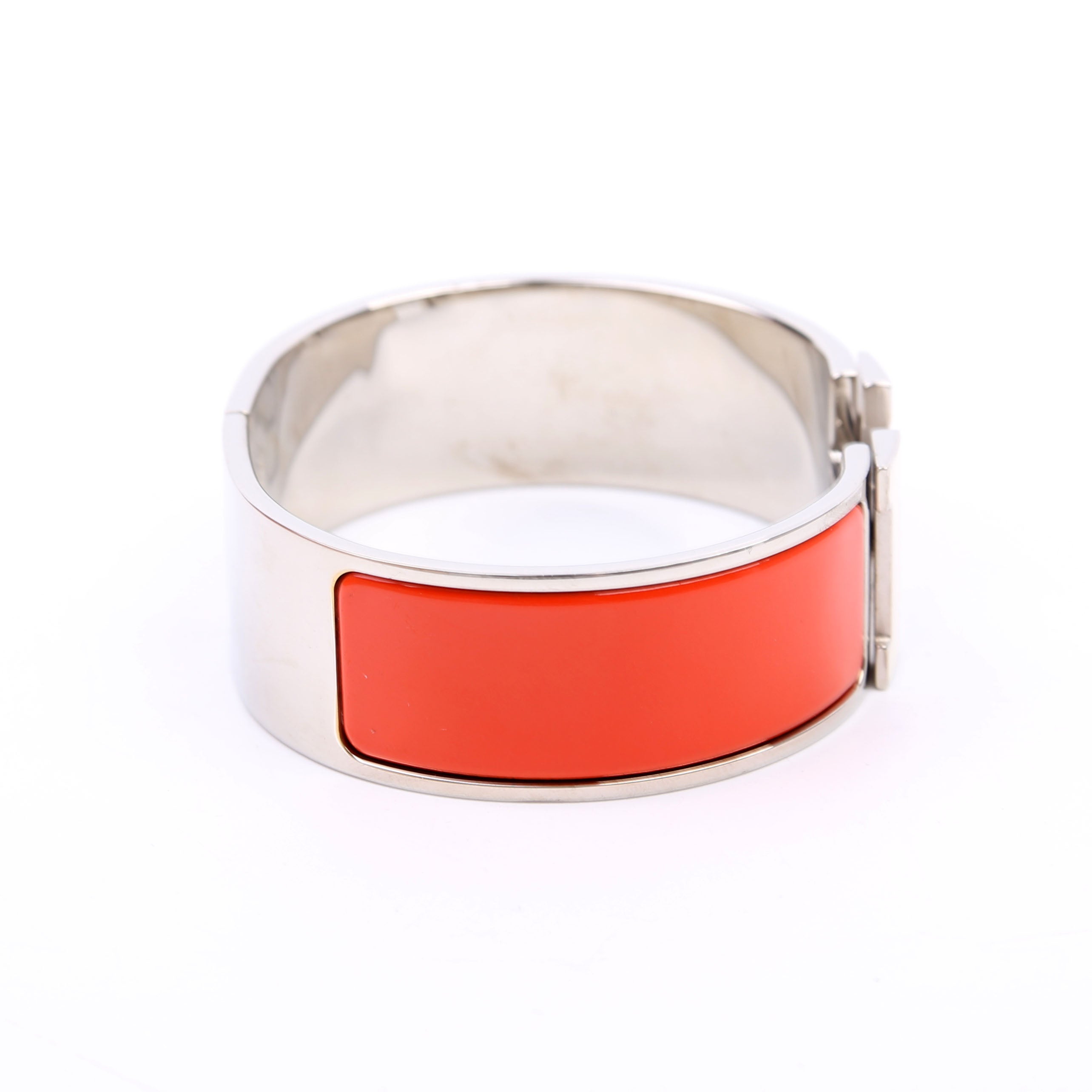 Hermes Clic Clac Enamel H Wide GM Bracelet Silver/Orange