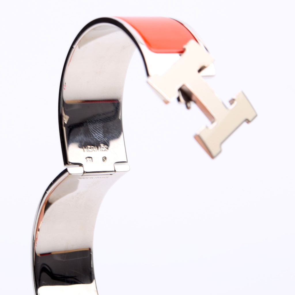 Hermes Clic Clac Enamel H Wide GM Bracelet Silver/Orange