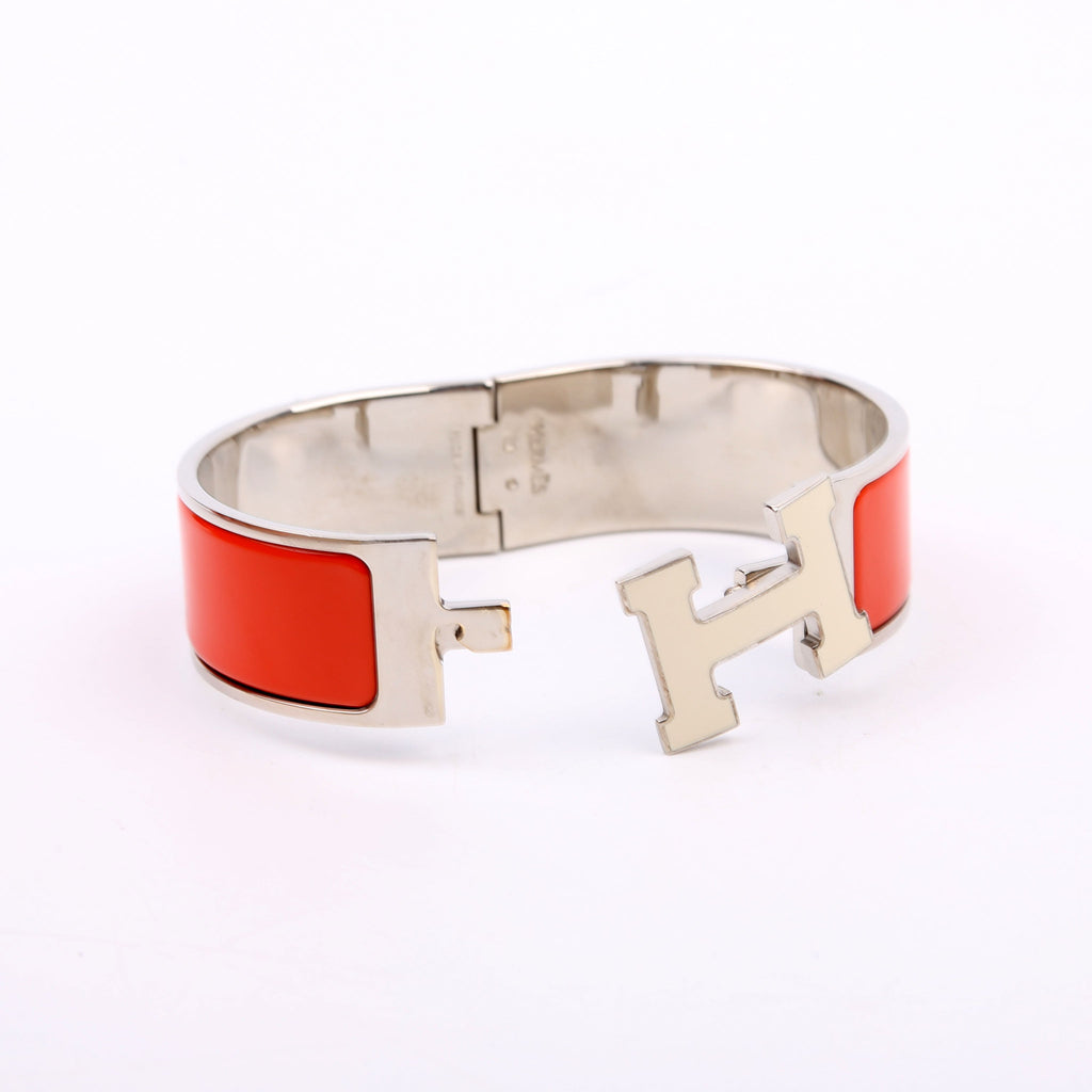 Hermes Clic Clac Enamel H Wide GM Bracelet Silver/Orange