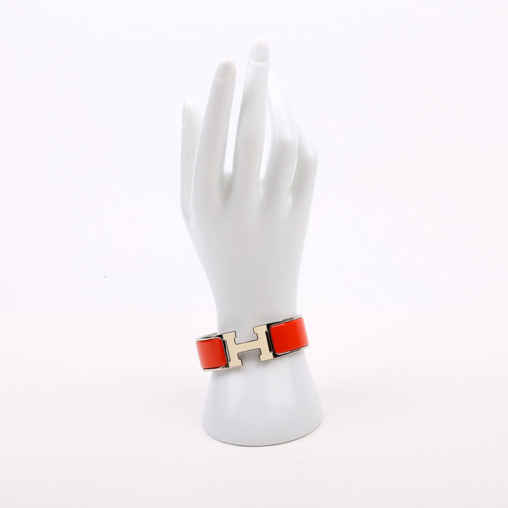 Hermes Clic Clac Enamel H Wide GM Bracelet Silver/Orange
