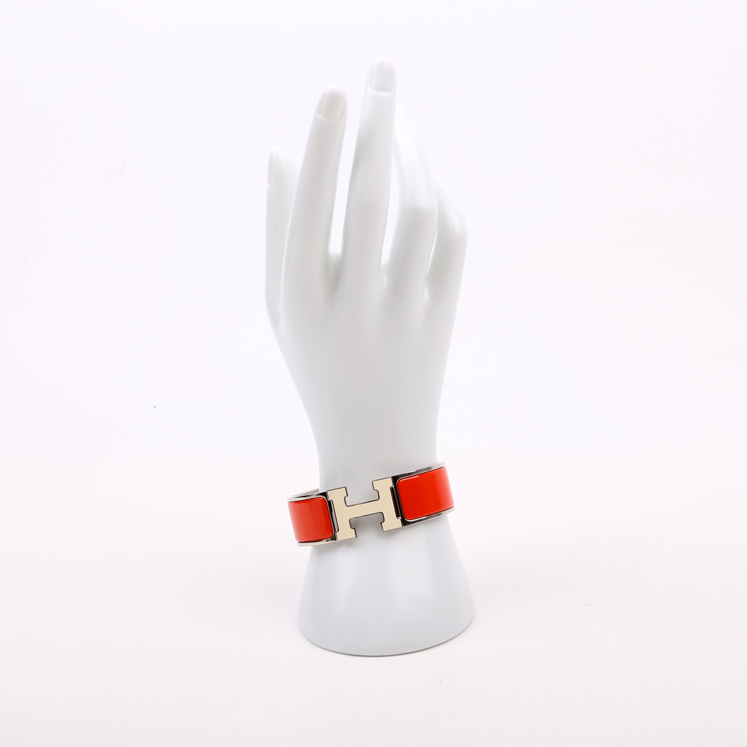 Hermes Clic Clac Enamel H Wide GM Bracelet Silver/Orange